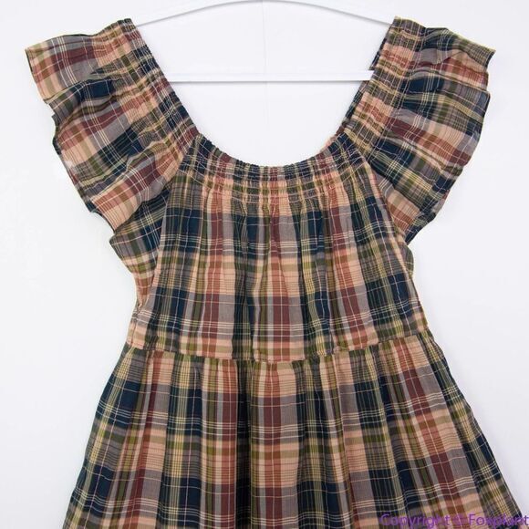 NEW Madewell Flutter-Sleeve Tiered‎ Midi Dress in Plaid, M - Picture 4 of 16